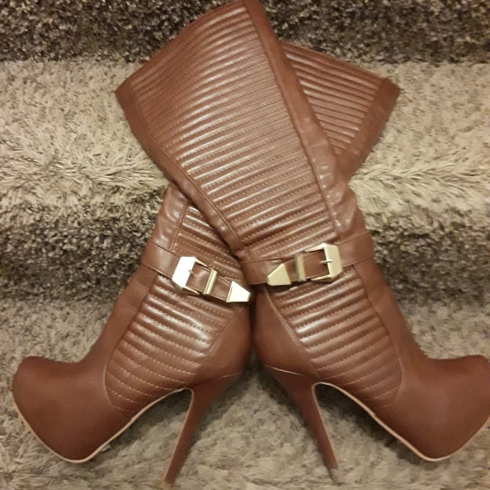 Brown leather heel boots